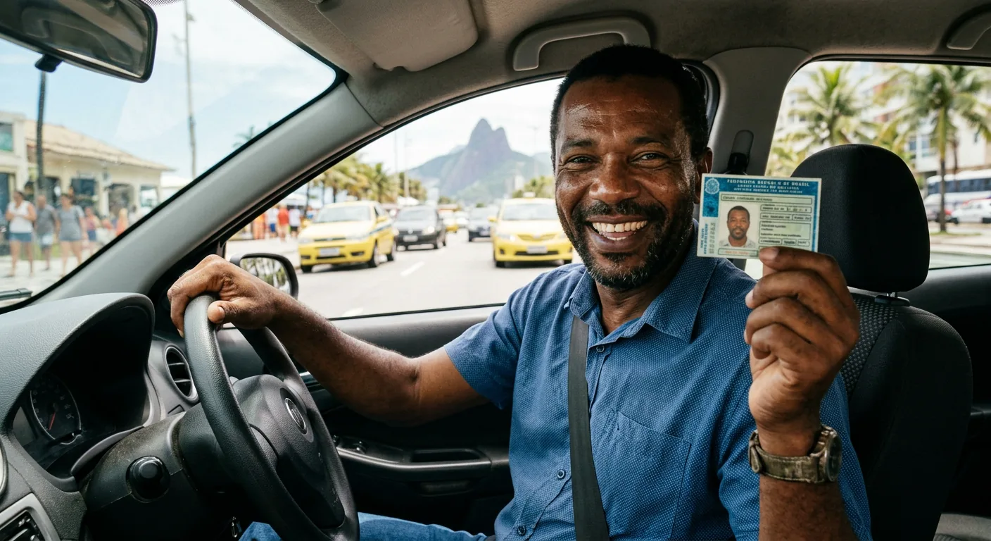 Motorista feliz dirigindo no Rio de Janeiro